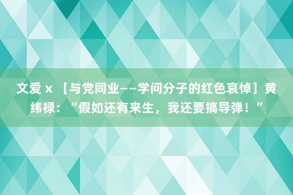 文爱 x 【与党同业——学问分子的红色哀悼】黄纬禄：“假如还有来生，我还要搞导弹！”