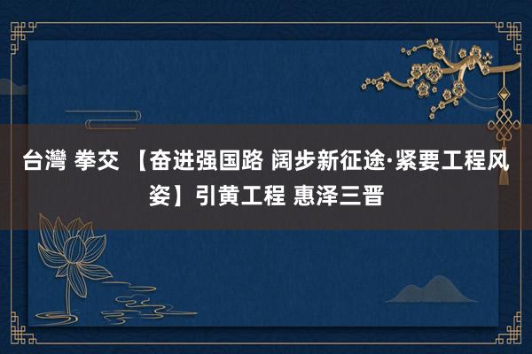 台灣 拳交 【奋进强国路 阔步新征途·紧要工程风姿】引黄工程 惠泽三晋